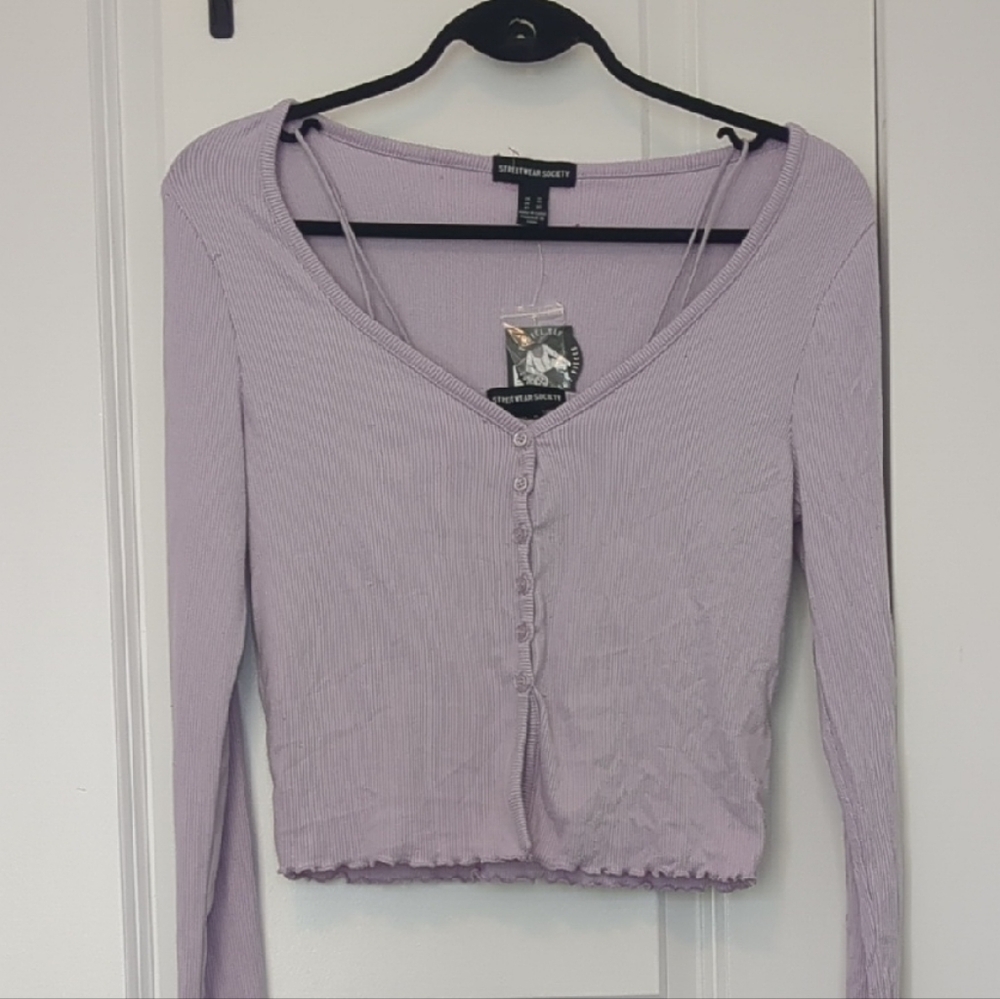 Purple Fitted Cardigan And Cropped Top Set